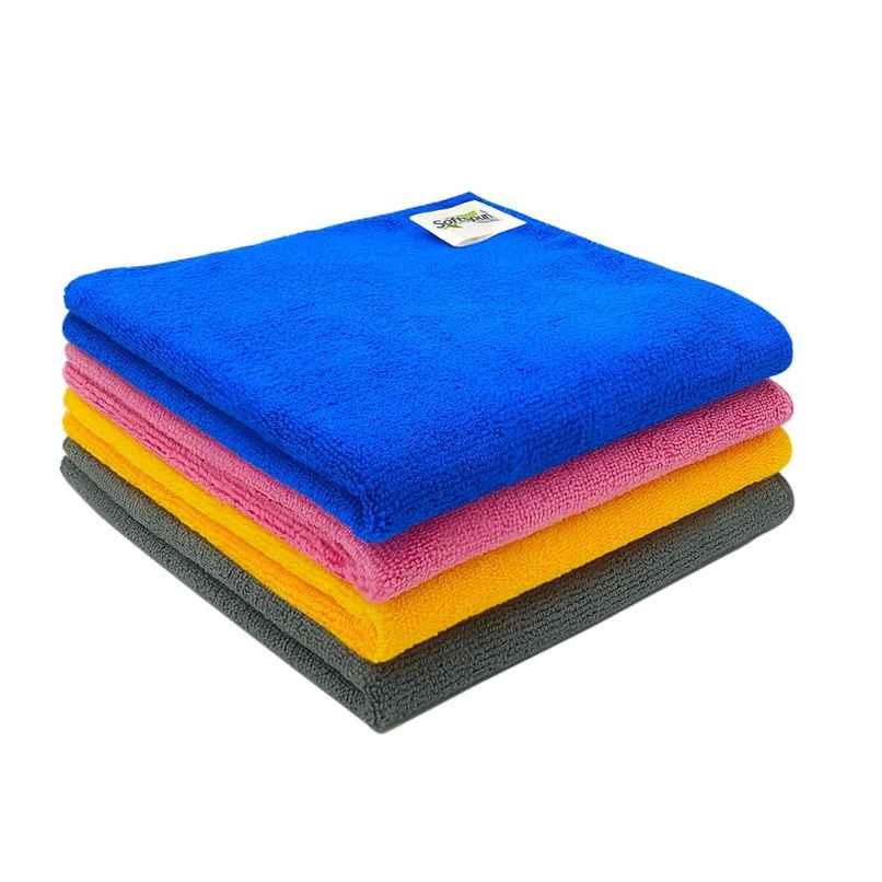Softspun Microfiber Cleaning Cloths (340 GSM, 40x40cm, 4pc, Multicolor/Assorted)
