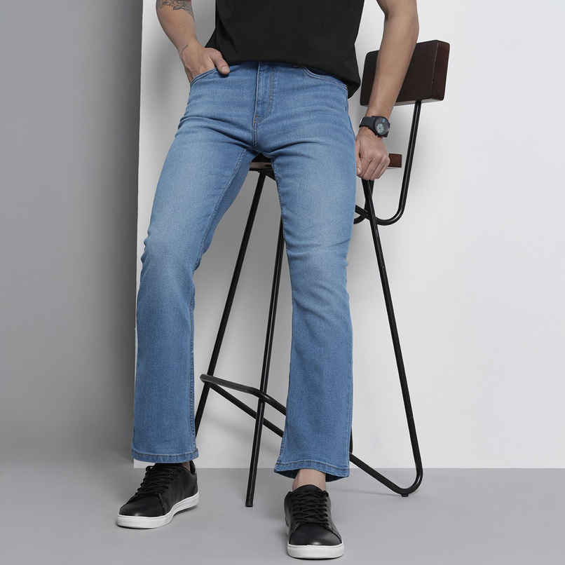 The Indian Garage Co Men's G-Noah Boot Cut Fit Jeans Solid Casual Jeans | Blue - 34