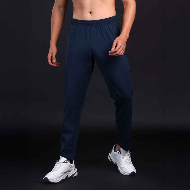 Technosport Men Poly Solid Slim Fit Sports Trackpants with 4 Way Crispy | Navy | M