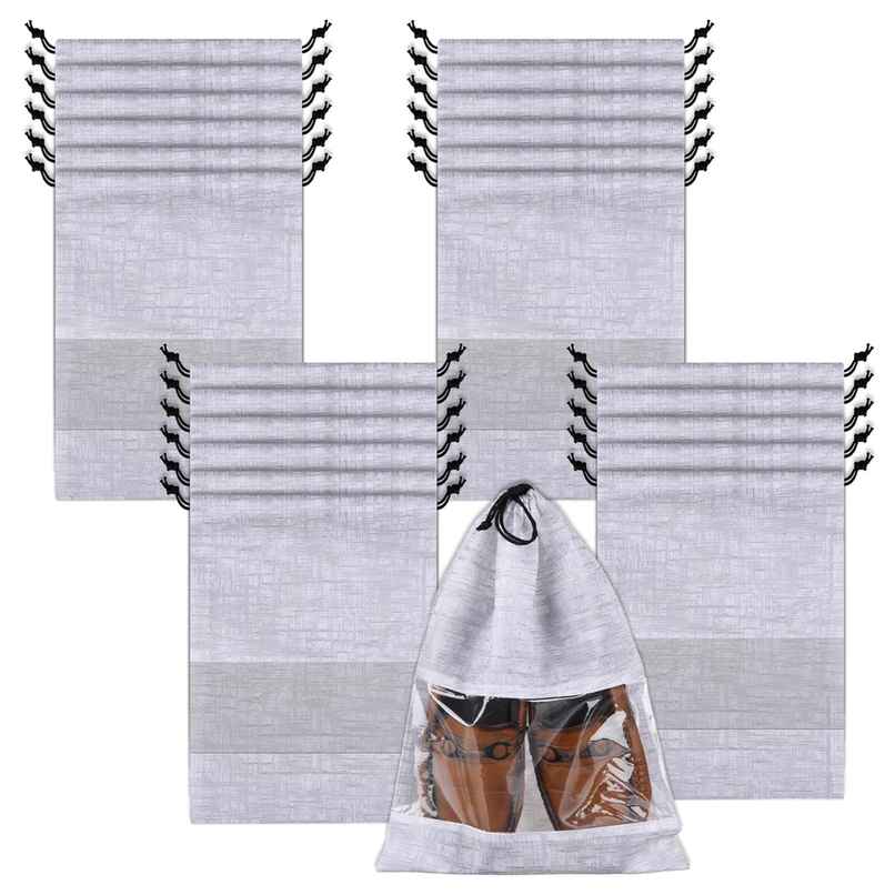 Kuber Industries Non-Woven Jute-Print Shoe Cover Bags with Transparent Window|Pack of 24|Gray