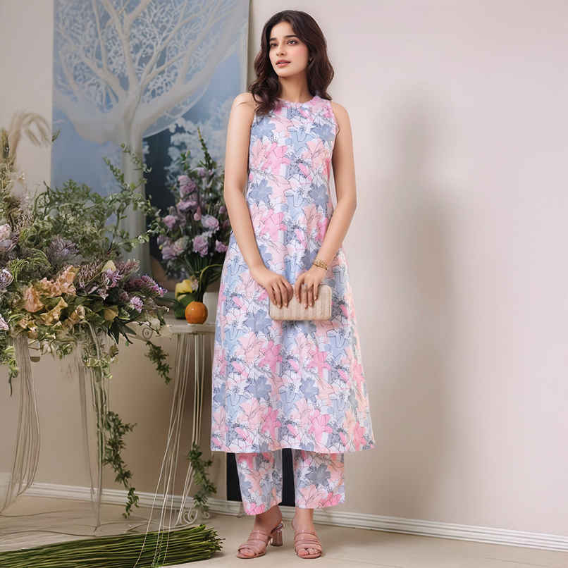 GoSriKi Women's Viscose Rayon Straight Printed Kurta with Pant | SBL | Grey - S GoSriKi Women's Viscose Rayon Straight Printed Kurta with Pant | SBL | Grey - S