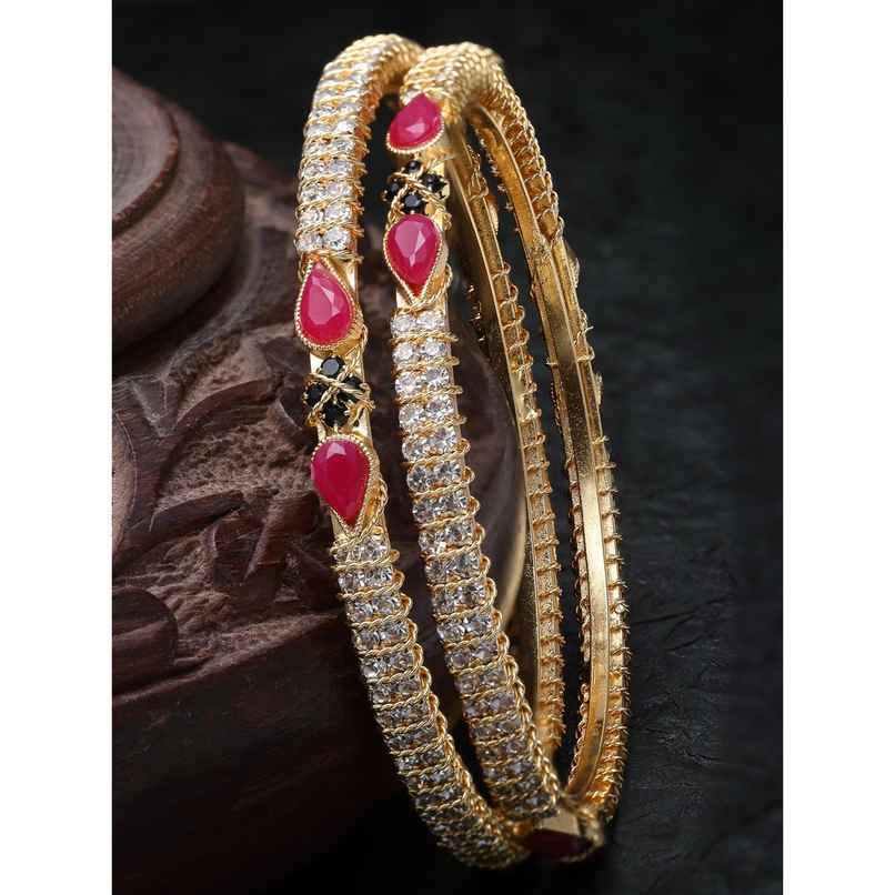 Sukkhi Gold Plated Red & Green Color White Thin Bracelet Bangle Set Jewellery for Women - 2.4 Sukkhi Gold Plated Red & Green Color White Thin Bracelet Bangle Set Jewellery for Women - 2.4