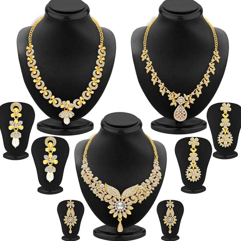 Sukkhi Dazzling Gold Plated Austrian Diamond Choker Necklace Set Combo For Women