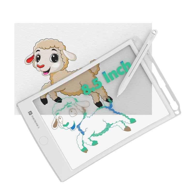 Portronics Ruffpad One Transparent Multicolor LCD Writing Pad with 8.5 inch Writing Area, India's first notepad to save and share your child's first creatives via Ruffpad app on your Smartphone - White