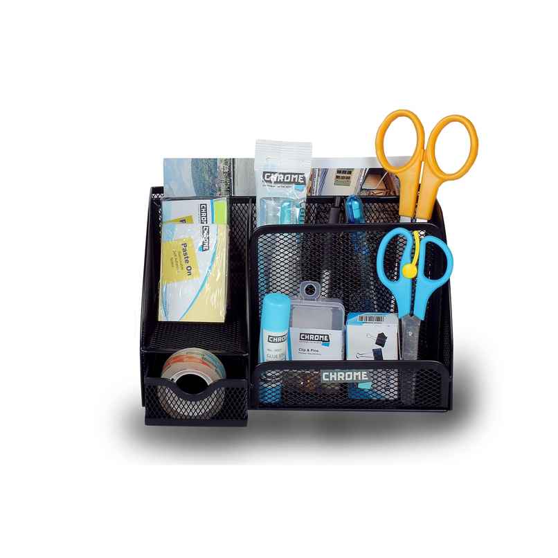 Chrome 9634 Metal Mesh 6 Compartment Desk Organizer