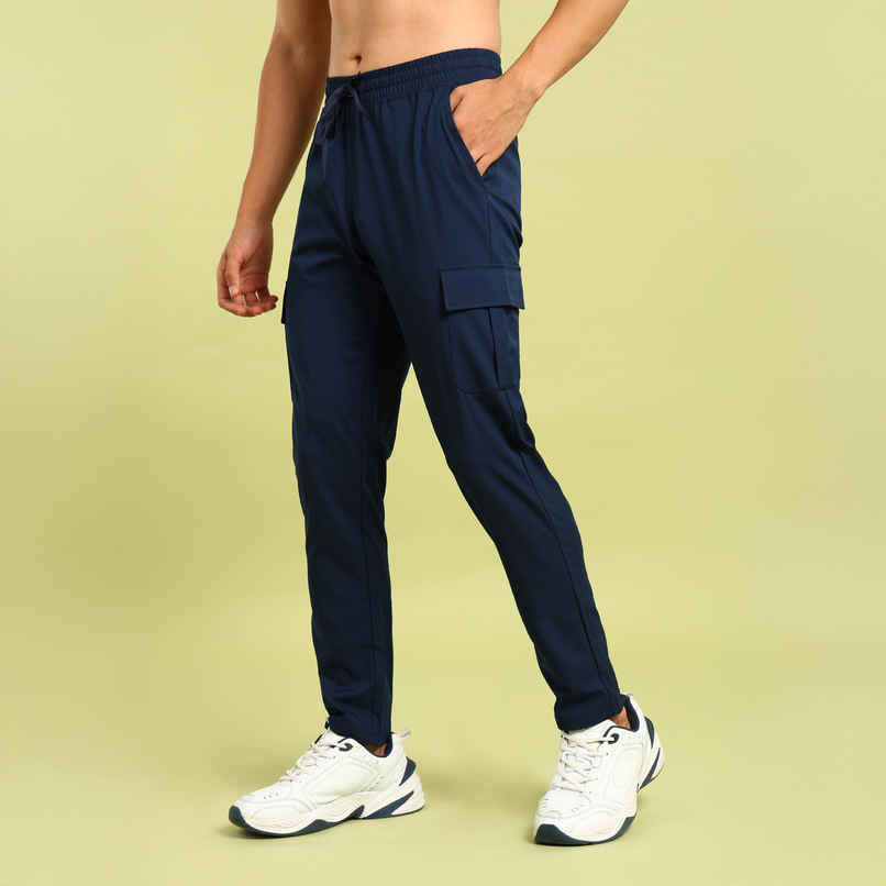 Technosport Men Poly Solid Relax Fit Sports Cargo Trackpants with TS FLEXI | Navy | 2XL