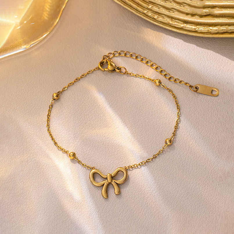 Label She Gold Plated Anti Tarnish Stainless Steel Bow Themed Wraparound Bracelet | LS-BNG-16211
