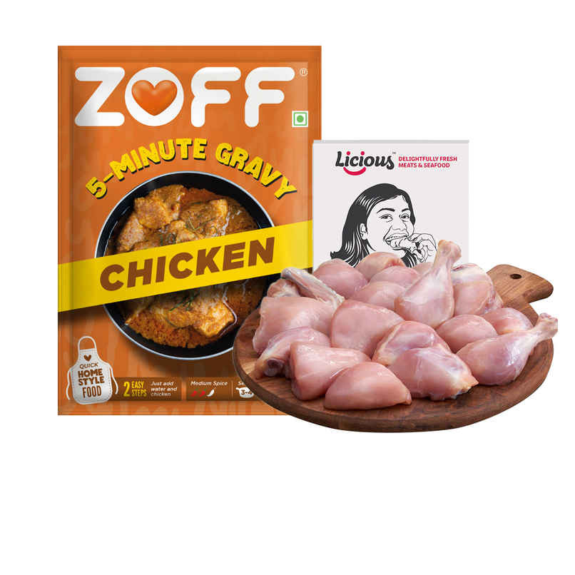 Zoff 5Mins Gravy Chicken (90g) & Licious Chicken (Skinless) - Curry Cut (Large) (450g) Combo