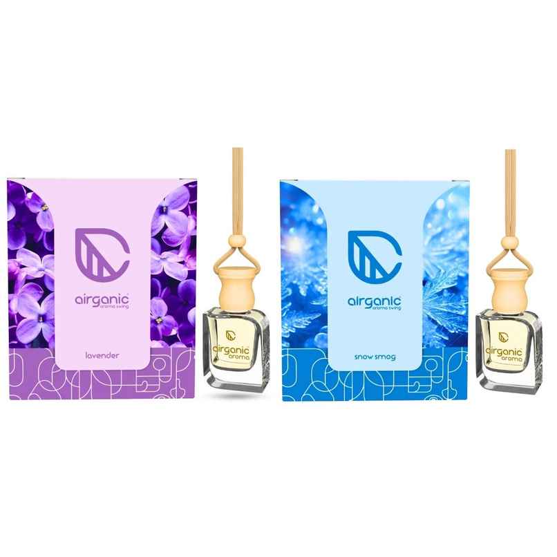 Airganic Swing Combo - Lavender & Snow Smog | Essential Oils in Glass Bottle with Wooden Lid