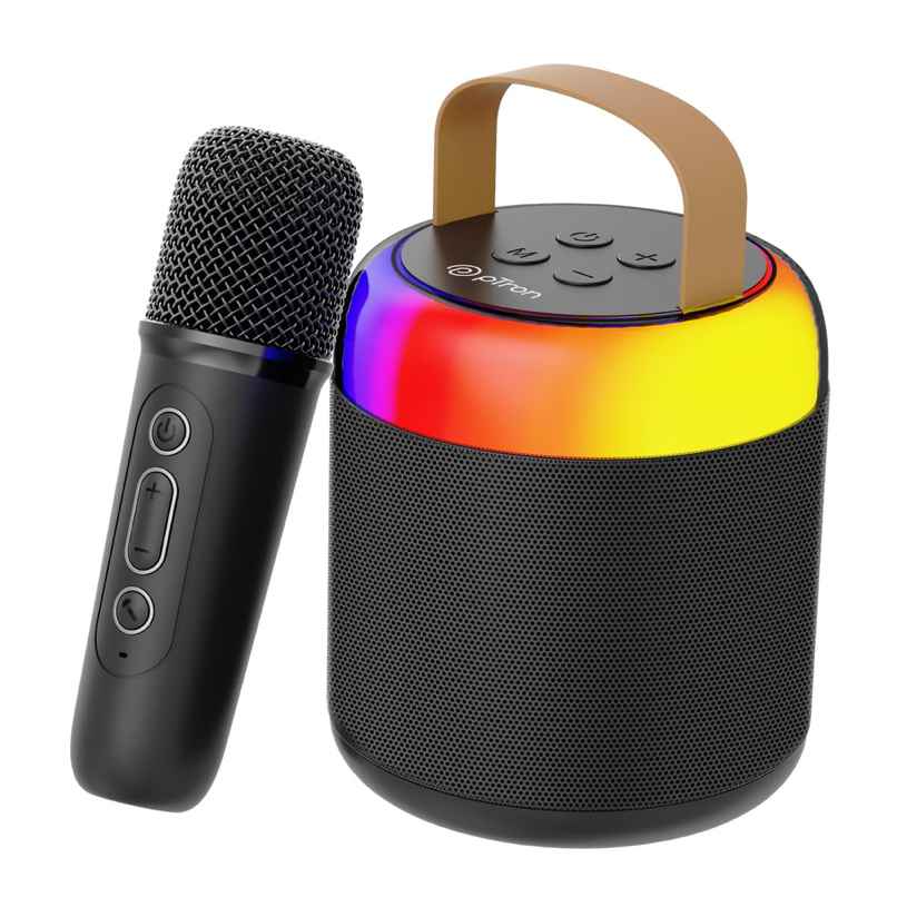 pTron Fusion Bliss 16W Bluetooth Speaker with Wireless Karaoke Mic, 6Hrs Playtime, Vibrant RGB Lights, Voice Effects, Multi-Play Modes BT5.3/TF Card & Type-C Charging Port - Black