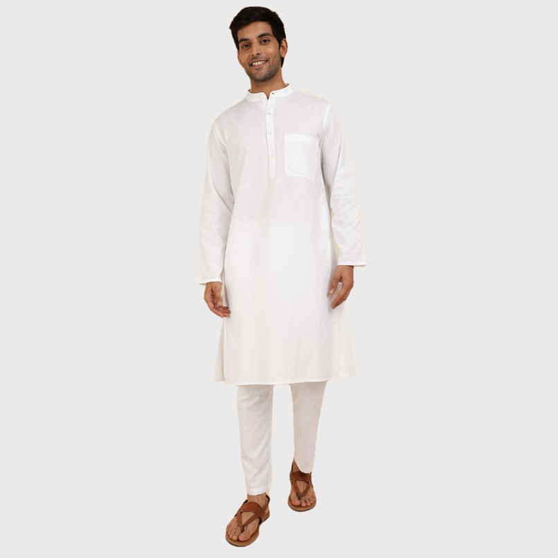 Fabindia Men's Kurta & Pyjama Set Slim Fit | White - XL Fabindia Men's Kurta & Pyjama Set Slim Fit | White - XL