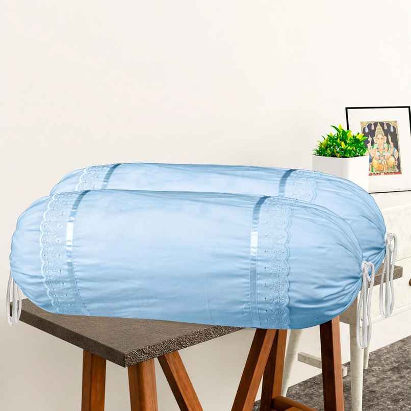 Kuber Industries Set of 2 Bolster/Side Pillow Cover For Diwan Pillows | 16"x32" | Plain Blue