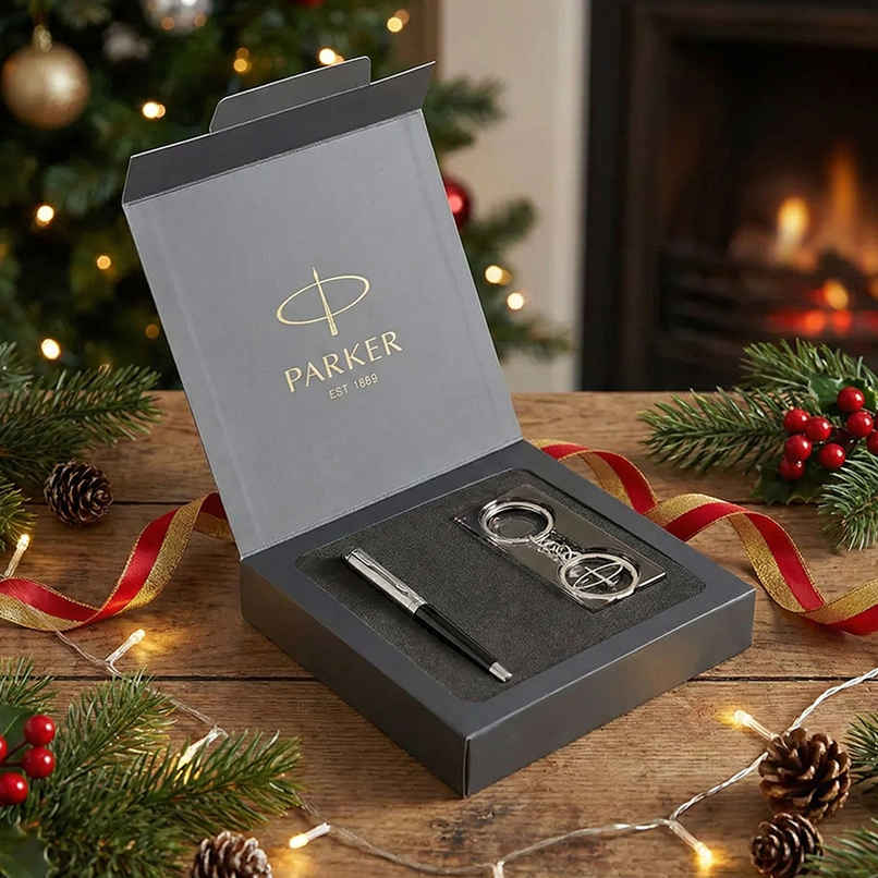 Parker Vector Metallix Fountain Pen with Silver Key Chain | Ink Color-Blue | Gift for Professionals