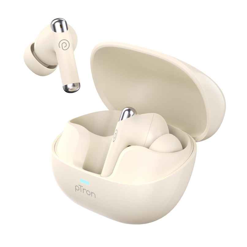 pTron Zenbuds Evo X5 34dB ANC TWS Earbuds | 4 Mic ENC Calls | 45H Playtime | 40ms Low-Latency | Pearl White