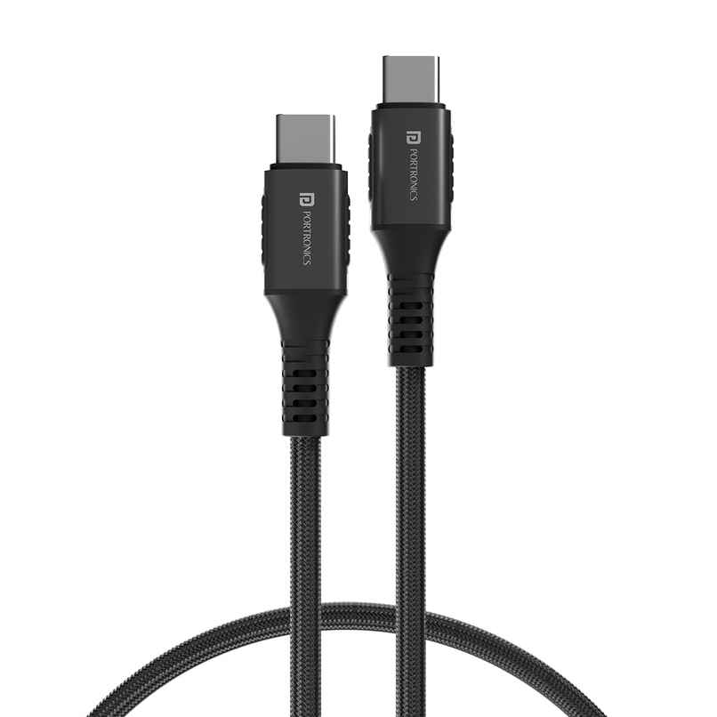 Portronics Konnect 240C 240W Futuristic Type C to C Unbreakable Nylon Braided Type C Fast Charging Cable 1.2M Long, Supports Laptop and All C Smartphones and Devices - Black