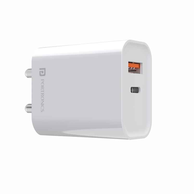 Portronics Adapto 45 22.5W Max Output USB & Type-C Dual Output Super Fast Charger,Wall Adapter Power Delivery 3.0& USB A Fast Charge Adaptor for iPhone,Android & Other Type C Enabled Devices - White