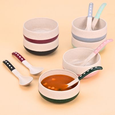 Eha Soup Bowls & Spoons | 250 ml | Set Of 6 - Multi Color