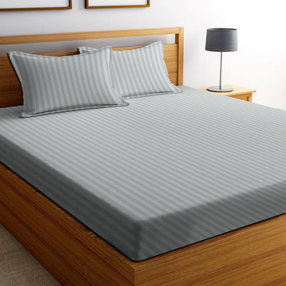 Dream Living | 120 Gsm Stripes King Size Bedsheet With 2 Pillow Covers | Grey