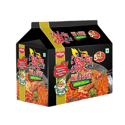Nissin Geki - Hot and Spicy Korean Veg Flavoured Ramen Instant Noodles | 5 in 1 pack Nissin Geki - Hot and Spicy Korean Veg Flavoured Ramen Instant Noodles | 5 in 1 pack