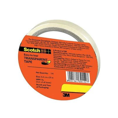 Scotch Transparent Tape - Polypropylene Yellow, Clear Tape | 2.4 mm x 25 m