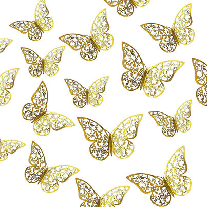 Party Propz Golden Butterfly Decoration, Pack of 12 3D Golden Butterfly