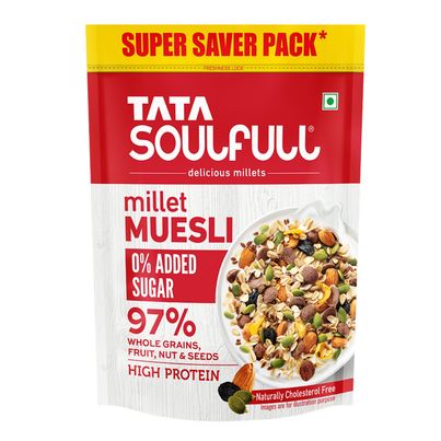 Tata Soulfull Millet Muesli, 0% Added Sugar 97% Whole Grains Fruit, Nut & Seeds Breakfast Cereal