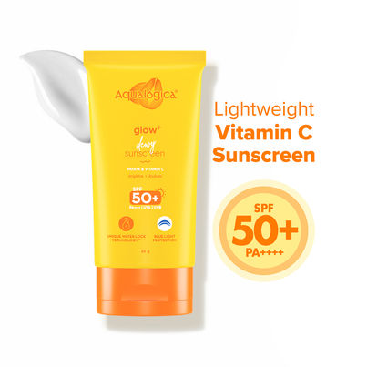 Aqualogica Glow+ Dewy Lightweigh Sunscreen Gel SPF 50+ PA++++ with Papaya & Vitamin C Aqualogica Glow+ Dewy Lightweigh Sunscreen Gel SPF 50+ PA++++ with Papaya & Vitamin C
