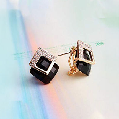 Youbella Fashion Jewellery Crystal Stud Earrings For Girls And Women (Black)(Ybear - 32073)