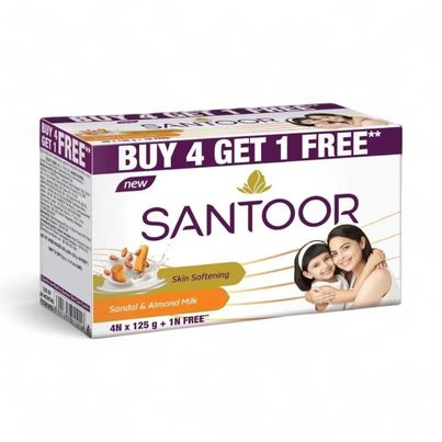 Santoor Skin Softening Sandal and Almond Milk Bathing Soap With Anti-Aging Properties