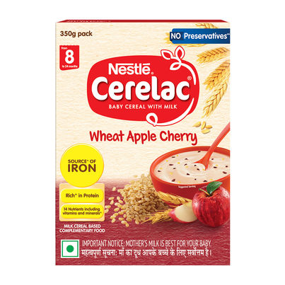 Nestle CERELAC Wheat Apple Cherry Baby Food Cereal, No Preservatives, 8 to 24 Months Nestle CERELAC Wheat Apple Cherry Baby Food Cereal, No Preservatives, 8 to 24 Months