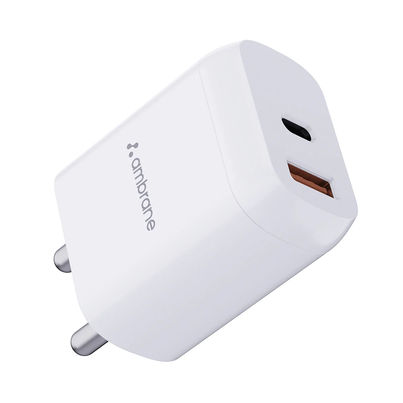 Ambrane 20W Dual Output Fast Charger/Adapter With Qc & Pd Technology For Iphone Android & Other Devices Multi-Layers Protection (Raap H11) - White