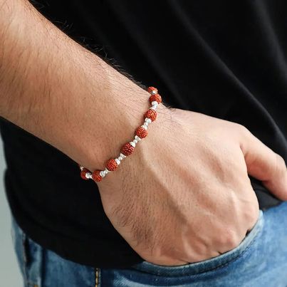 Unniyarcha Men's Silver 92.5 Bracelet With Rudraksha Beads