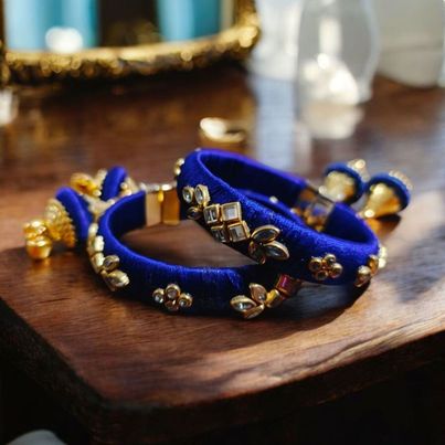 House Of Festivals Designer Bangals with Silk Thread Work - Blue