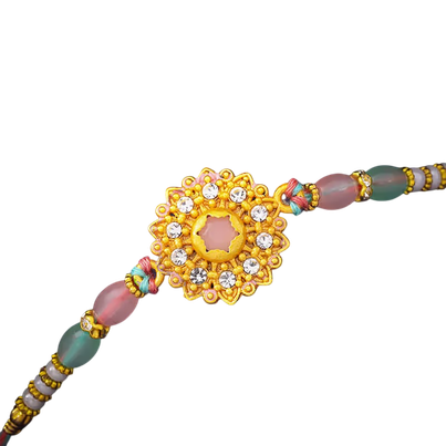 Floral Golden Motif Studded Rakhi (Floweraura)