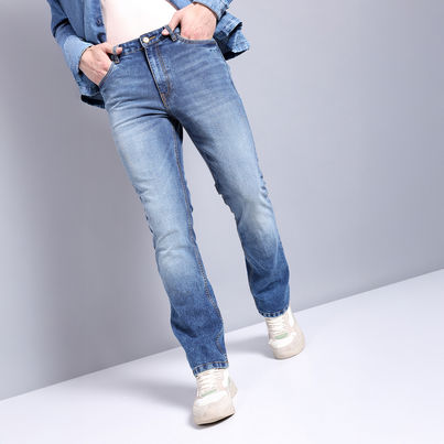 The Indian Garage Co Bootcut Solid Casual Jeans | Blue - 34 The Indian Garage Co Bootcut Solid Casual Jeans | Blue - 34