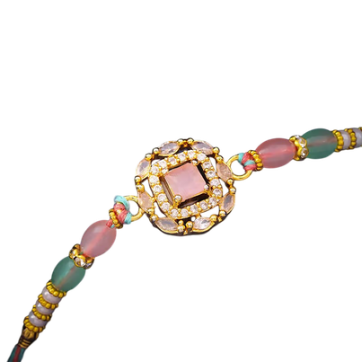 Stone Studded Pastel Gem N Beads Rakhi (Floweraura)