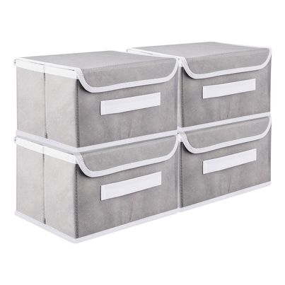 Kuber Industries Non-Woven Plain Dhakkan Drawer Storage Box|Large|Pack of 4|Gray Kuber Industries Non-Woven Plain Dhakkan Drawer Storage Box|Large|Pack of 4|Gray