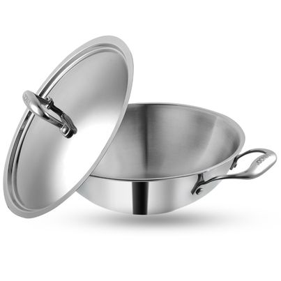 Vinod Platinum Triply Stainless Steel Kadai With Lid- 30 Cm, 4.5 L (Induction Friendly)