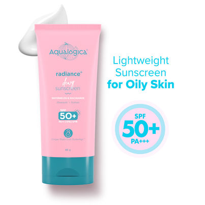 Aqualogica Radiance+ Dewy Lightweight Sunscreen Gel SPF 50+ PA+++ for Oily & Acne-Prone Skin Aqualogica Radiance+ Dewy Lightweight Sunscreen Gel SPF 50+ PA+++ for Oily & Acne-Prone Skin