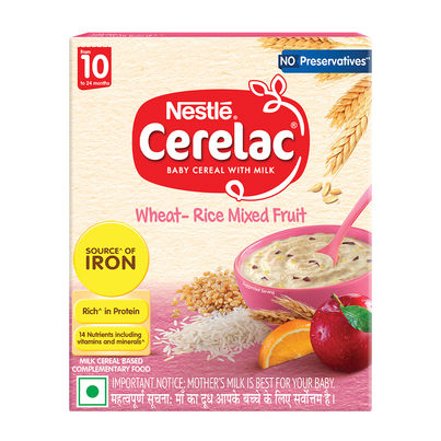 Nestle Cerelac Wheat Rice Mixed Fruit Baby Food Cereal | No Preservatives | 10 to 24 Months Nestle Cerelac Wheat Rice Mixed Fruit Baby Food Cereal | No Preservatives | 10 to 24 Months