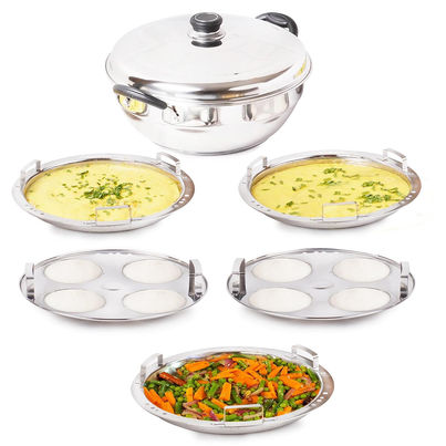 The Indus Valley Stainless Steel Idli/Multi Pot/Steaming Set | Small, 5 Plates, 23cm/9 inch