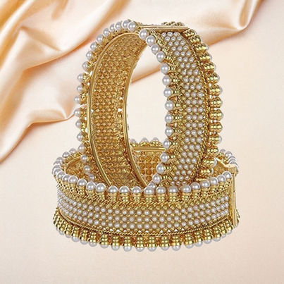 Youbella Traditional Jewellery Gold Plated And Pearl Bangle Set For Women (Golden)(Ybbn - 91053B - 2.4)