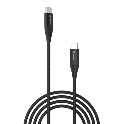 Portronics Konnect C1 20W PD Type C to Type C Unbreakable Data & Charging Cable, Nylon Braided with Metal Heads, 1M Length - Black