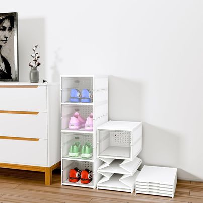 Kuber Industries (4-Layer) Foldable Storage Rack for Shoe | Slippers & Books | White Kuber Industries (4-Layer) Foldable Storage Rack for Shoe | Slippers & Books | White