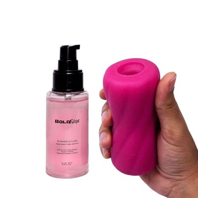 Boldedge Rattle Dense Sleeve Stroker Massager - Strawberry Lubricant