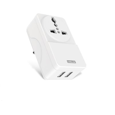 Gold Medal Zesto Travel Adapter with Universal Socket & Dual Port USB- A  | 3-Pin Socket | Multiplug Adapter For Travel, Home & Office