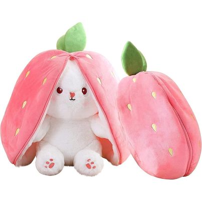 Fablue Strawberry Rabbit - Reversible Bunny Plush Soft Toy Animal For Kids