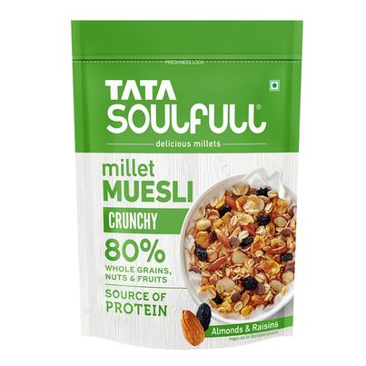 Tata Soulfull Millet Muesli Crunchy | Almonds And Raisins | Breakfast Cereal Tata Soulfull Millet Muesli Crunchy | Almonds And Raisins | Breakfast Cereal
