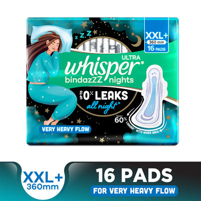 Whisper Bindazzz Nights Sanitary Pads | XXL+ | 16 pcs