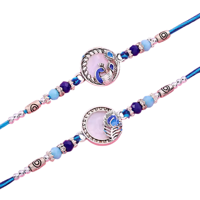 Peacock Silver Elegant Rakhi Duo (Floweraura)